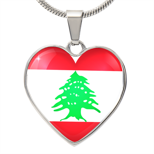 Lebanon Heart Flag Snake Chain Surgical Steel with Shatterproof Liquid Glass Coating ShineOn Fulfillment