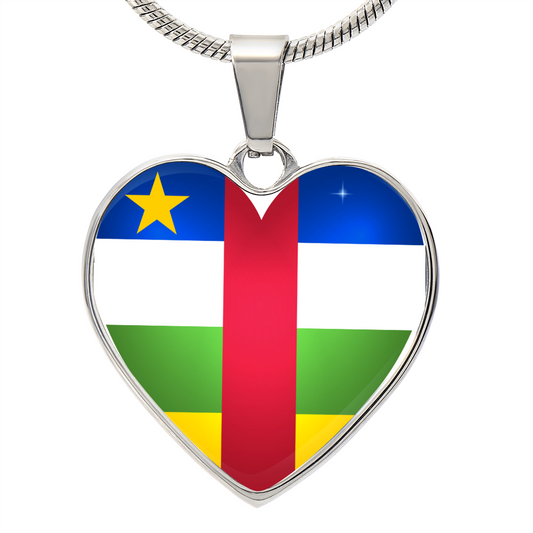 Central African Republic Heart Flag Snake Chain Surgical Steel with Shatterproof Liquid Glass Coating ShineOn Fulfillment