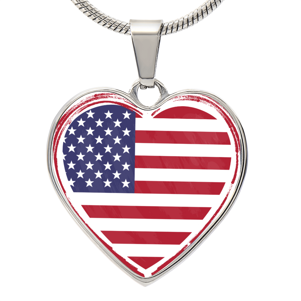 love usa Heart Flag Snake Chain Surgical Steel with Shatterproof Liquid Glass Coating ShineOn Fulfillment