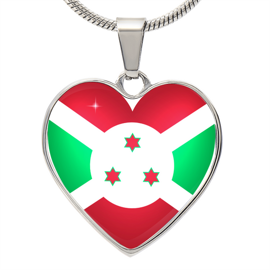 Burundi Heart Flag Snake Chain Surgical Steel with Shatterproof Liquid Glass Coating ShineOn Fulfillment