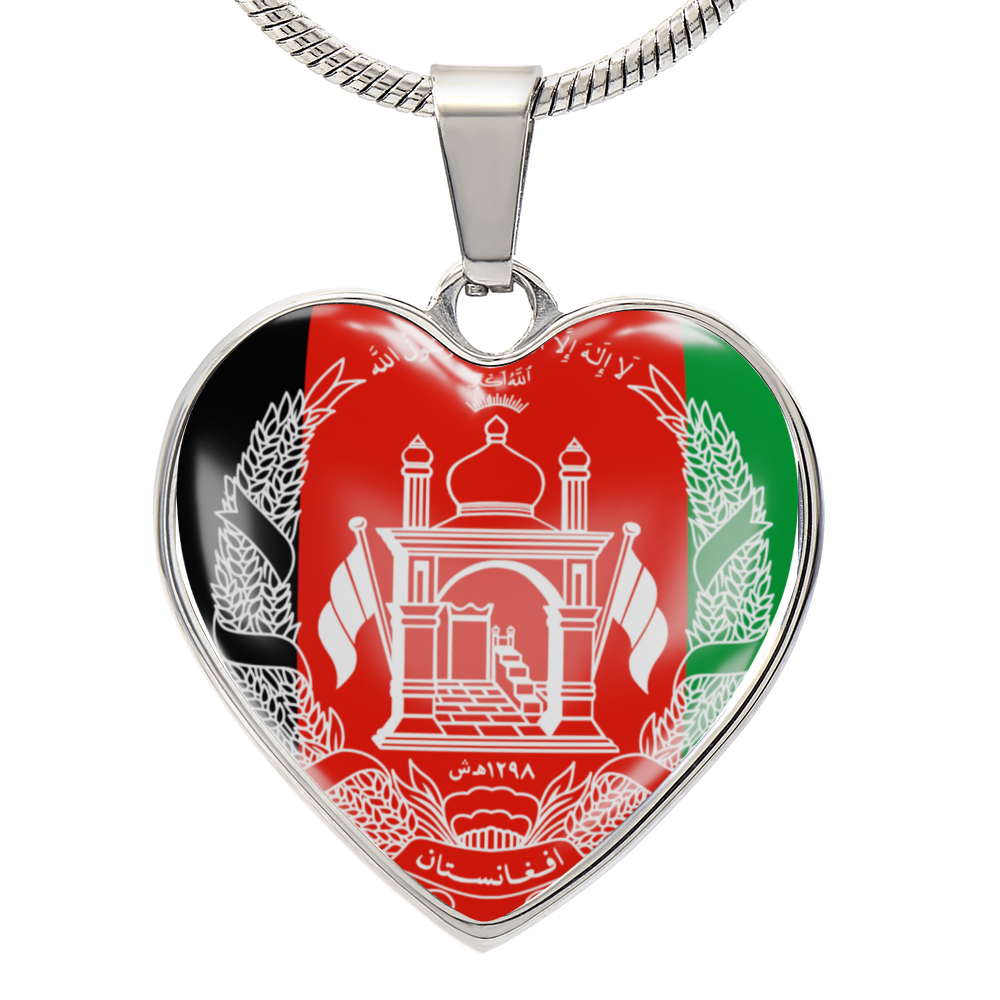 love afghanistan Heart Flag Snake Chain Surgical Steel with Shatterproof Liquid Glass Coating ShineOn Fulfillment