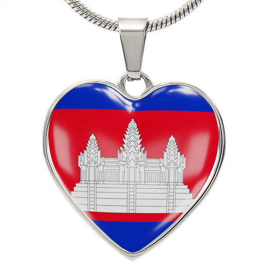 love cambodia Heart Flag Snake Chain Surgical Steel with Shatterproof Liquid Glass Coating ShineOn Fulfillment