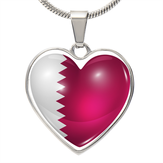 love quatar Heart Flag Snake Chain Surgical Steel with Shatterproof Liquid Glass Coating ShineOn Fulfillment