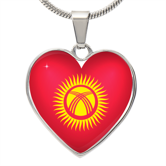 Kyrgyzstan Heart Flag Snake Chain Surgical Steel with Shatterproof Liquid Glass Coating ShineOn Fulfillment