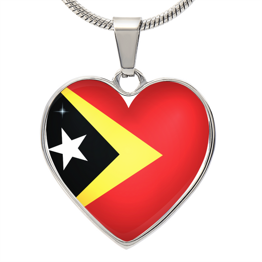 East Timor Heart Flag Snake Chain Surgical Steel with Shatterproof Liquid Glass Coating ShineOn Fulfillment
