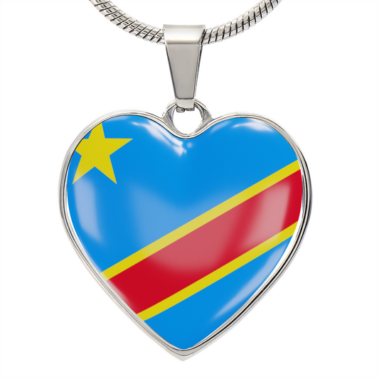love democratic republic of congo Heart Flag Snake Chain Surgical Steel with Shatterproof Liquid Glass Coating ShineOn Fulfillment