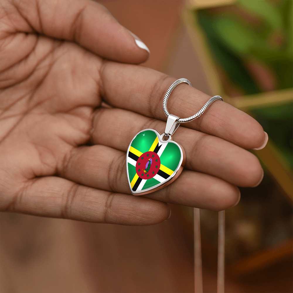 Dominica Heart Flag Snake Chain Surgical Steel with Shatterproof Liquid Glass Coating ShineOn Fulfillment