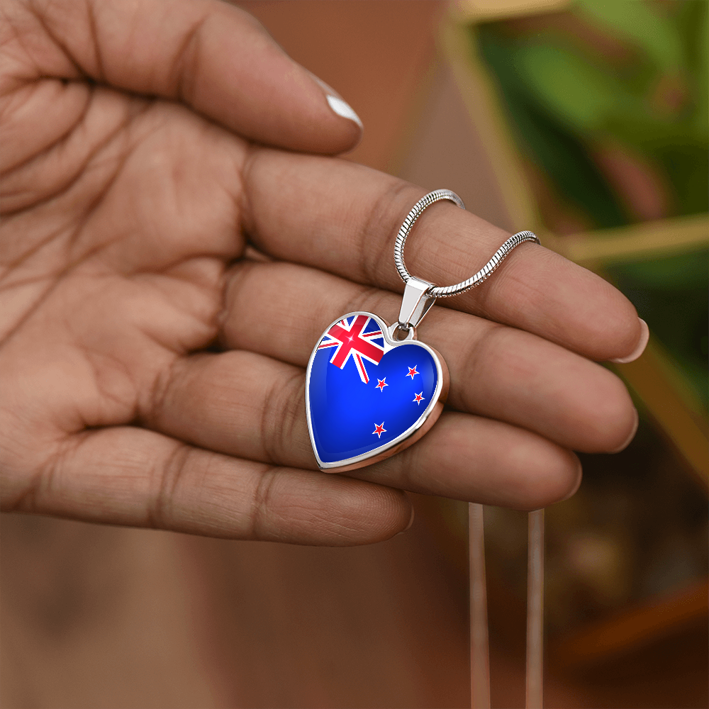 love newzealand Heart Flag Snake Chain Surgical Steel with Shatterproof Liquid Glass Coating ShineOn Fulfillment