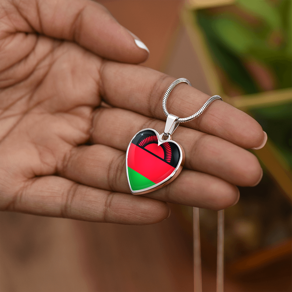Malawi Heart Flag Snake Chain Surgical Steel with Shatterproof Liquid Glass Coating ShineOn Fulfillment