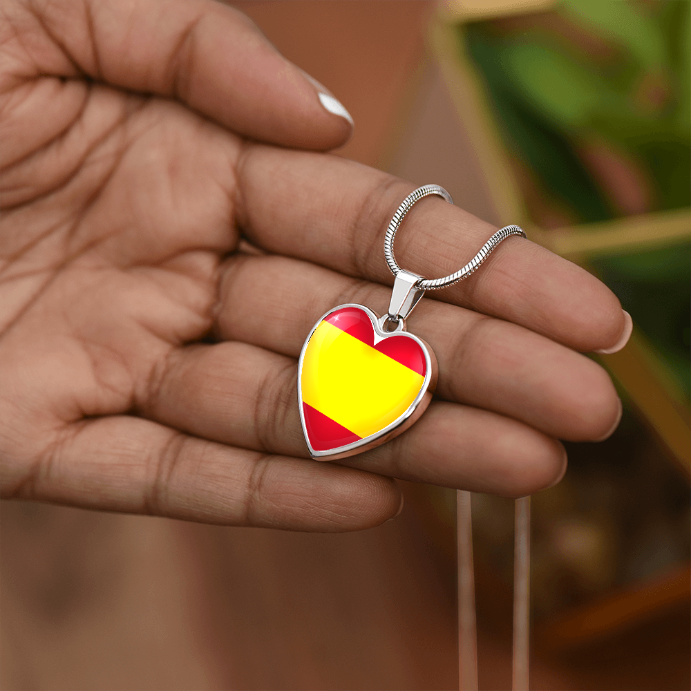 love spain Heart Flag Snake Chain Surgical Steel with Shatterproof Liquid Glass Coating ShineOn Fulfillment