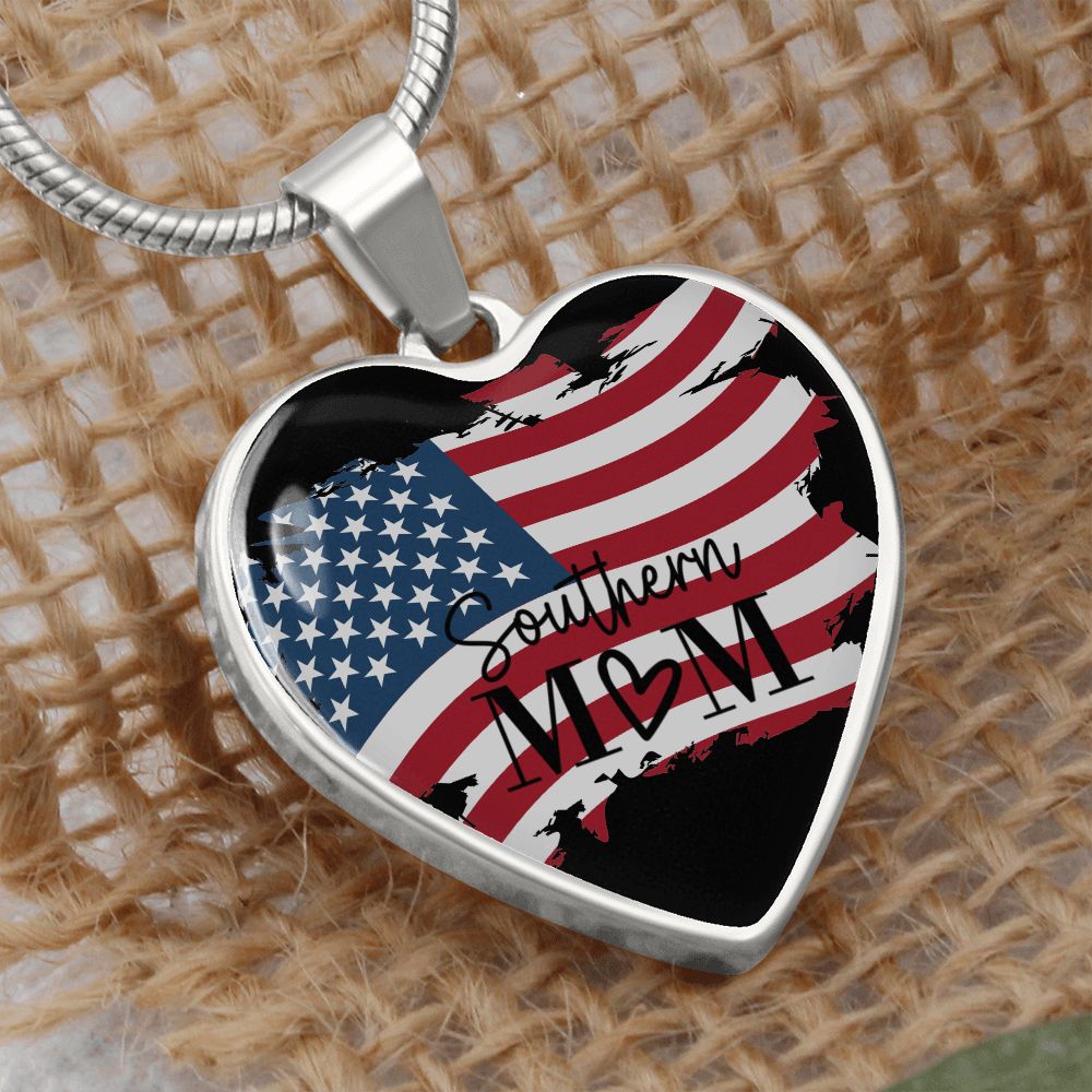 Southern Mom USA Flag Personalized Heart Necklace ShineOn Fulfillment