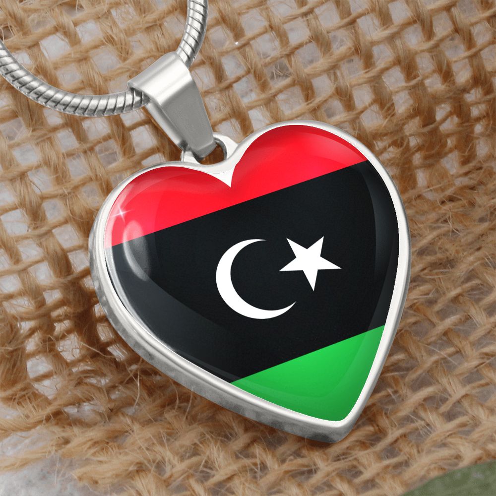 Libya Heart Flag Snake Chain Surgical Steel with Shatterproof Liquid Glass Coating ShineOn Fulfillment