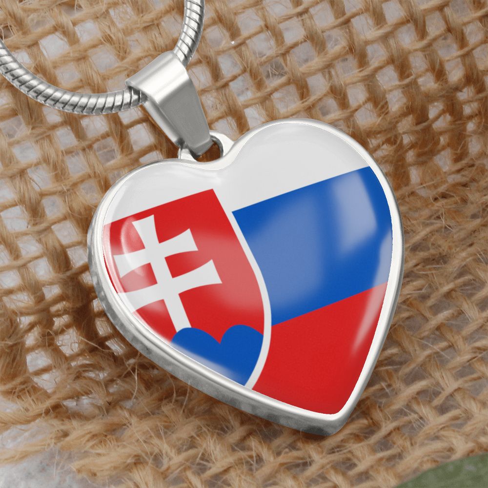 love slovakia Heart Flag Snake Chain Surgical Steel with Shatterproof Liquid Glass Coating ShineOn Fulfillment