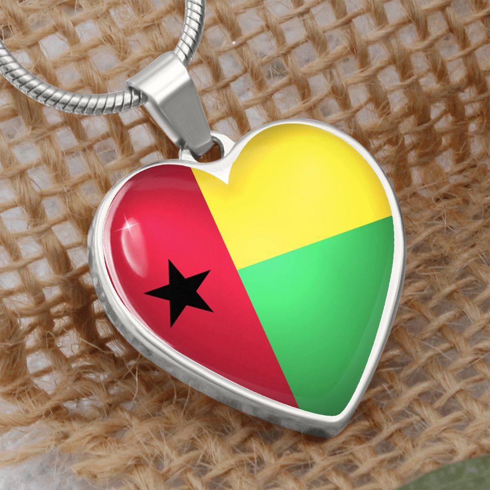 Guinea Bissau Heart Flag Snake Chain Necklace Surgical Steel with Shatterproof Liquid Glass Coating ShineOn Fulfillment