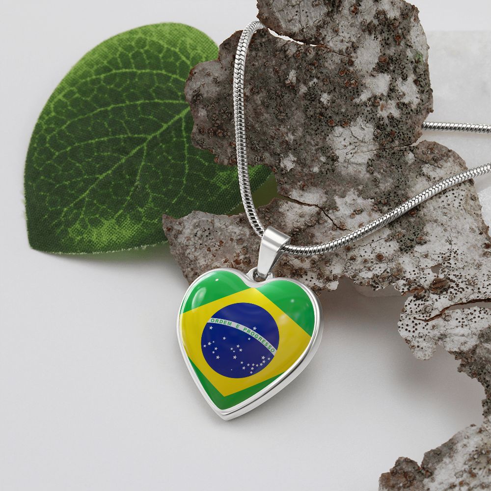 Brazil Heart Flag Snake Chain Surgical Steel with Shatterproof Liquid Glass Coating ShineOn Fulfillment
