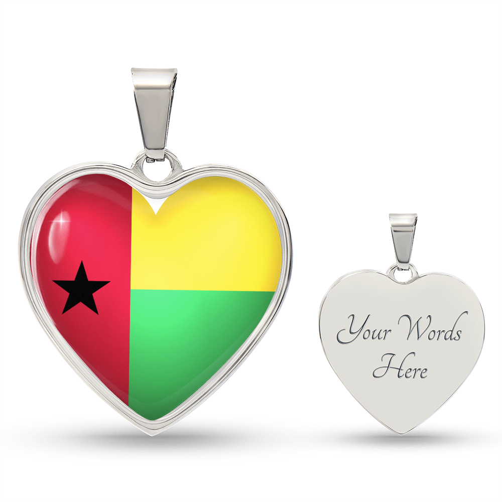 Guinea Bissau Heart Flag Snake Chain Necklace Surgical Steel with Shatterproof Liquid Glass Coating ShineOn Fulfillment