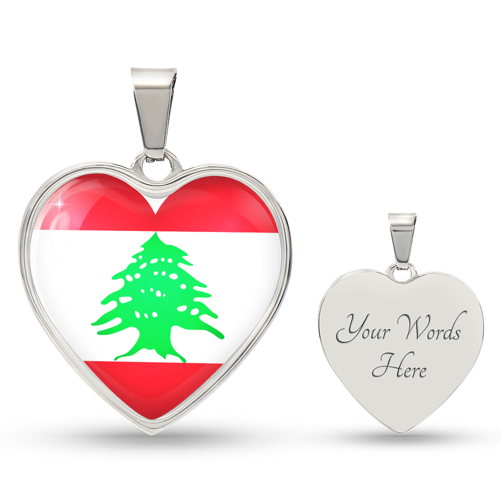 Lebanon Heart Flag Snake Chain Surgical Steel with Shatterproof Liquid Glass Coating ShineOn Fulfillment