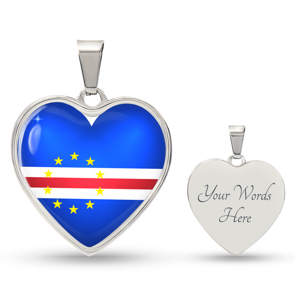 Cape Verde Heart Flag Snake Chain Surgical Steel with Shatterproof Liquid Glass Coating ShineOn Fulfillment