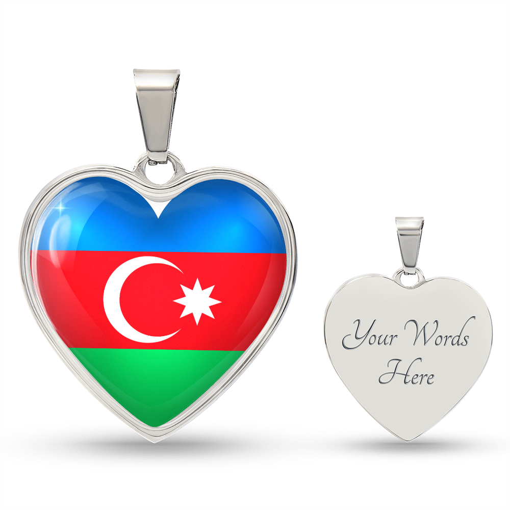 Azerbaijan Heart Flag Snake Chain Surgical Steel with Shatterproof Liquid Glass Coating ShineOn Fulfillment