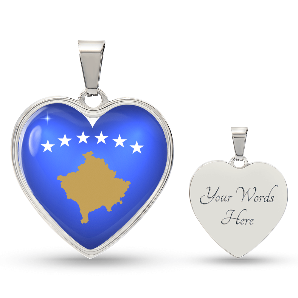 Kosovo Heart Flag Snake Chain Surgical Steel with Shatterproof Liquid Glass Coating ShineOn Fulfillment
