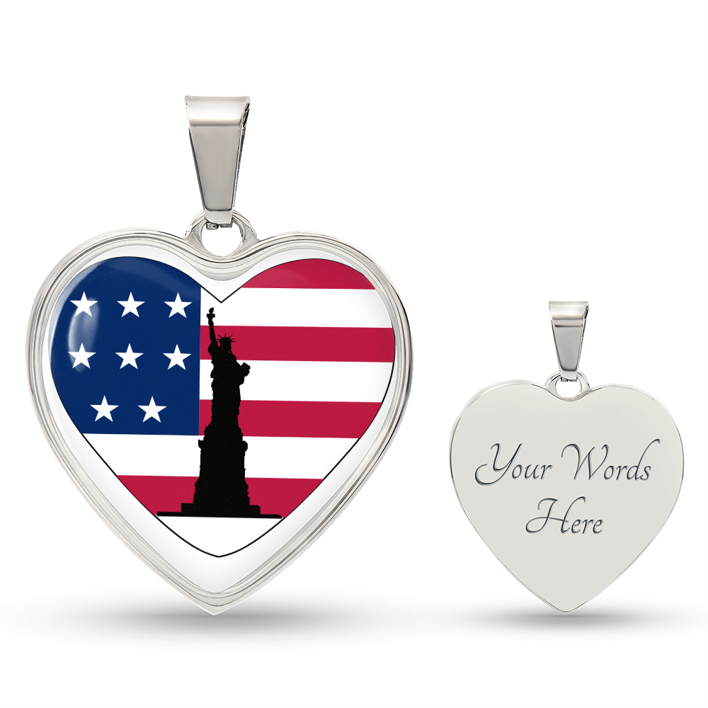 USA Statue of Liberty Heart Flag Snake Chain Surgical Steel with Shatterproof Liquid Glass Coating ShineOn Fulfillment