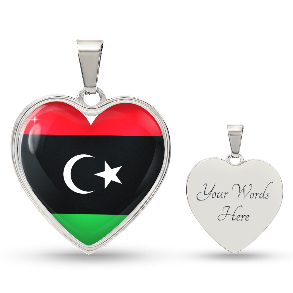 Libya Heart Flag Snake Chain Surgical Steel with Shatterproof Liquid Glass Coating ShineOn Fulfillment