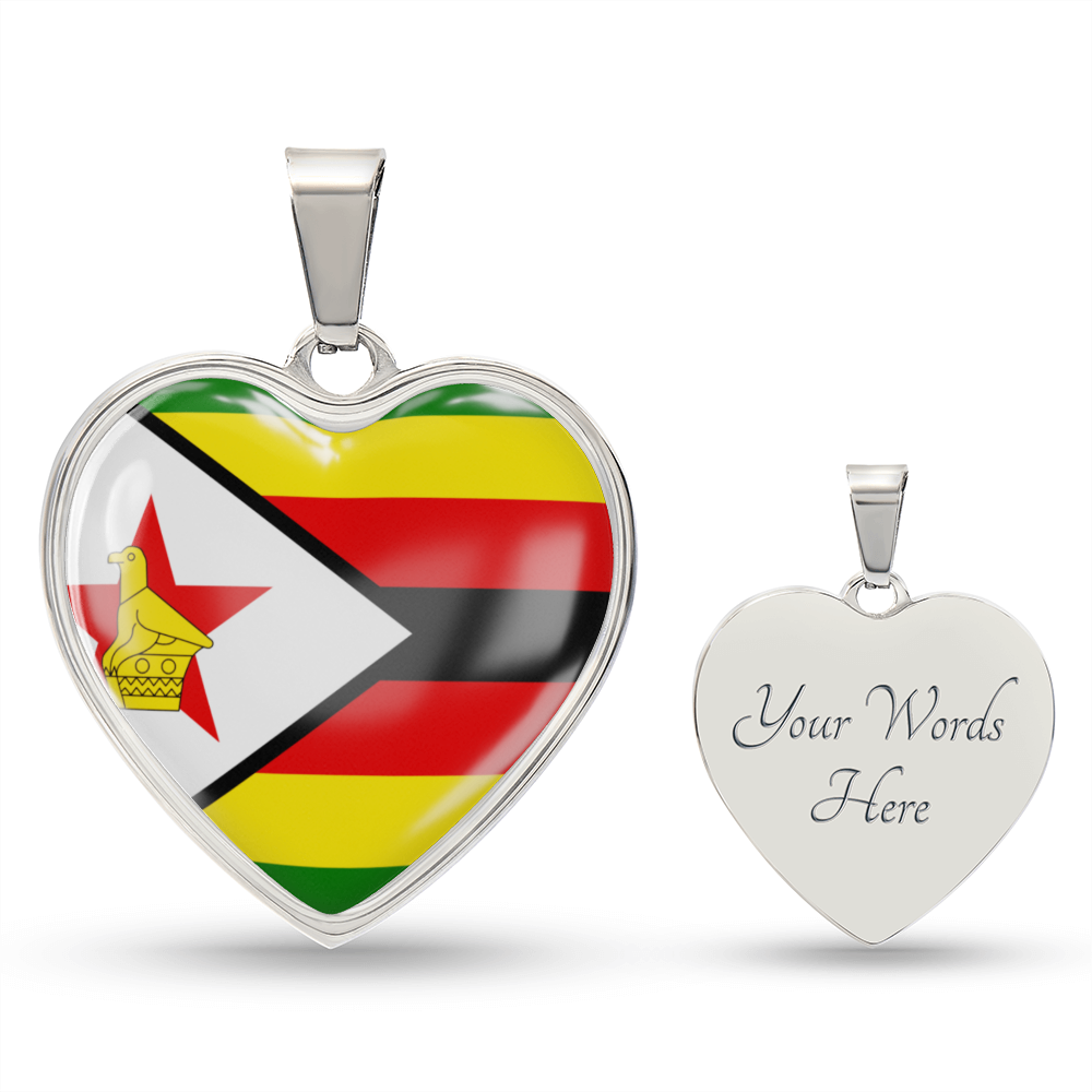 love zimbabwe Heart Flag Snake Chain Surgical Steel with Shatterproof Liquid Glass Coating ShineOn Fulfillment