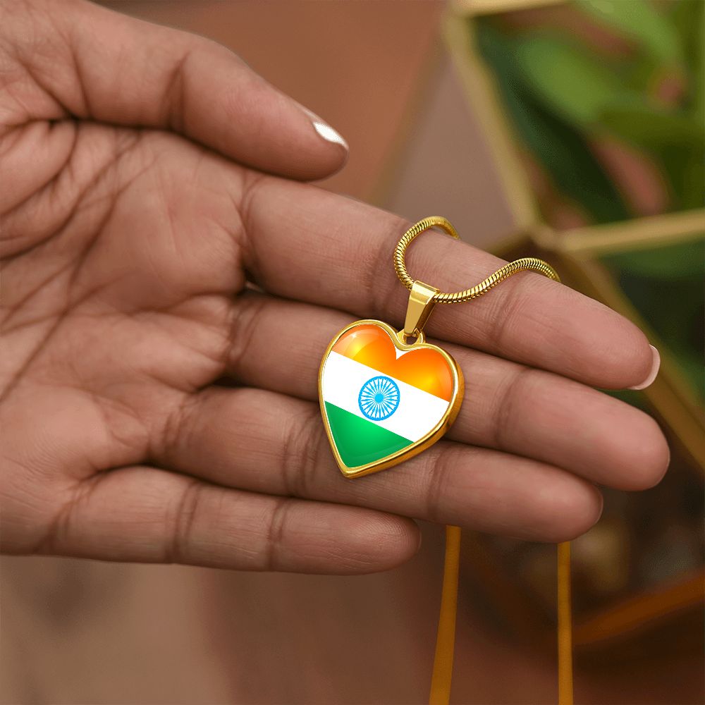 India Heart Flag Snake Chain Surgical Steel with Shatterproof Liquid Glass Coating ShineOn Fulfillment