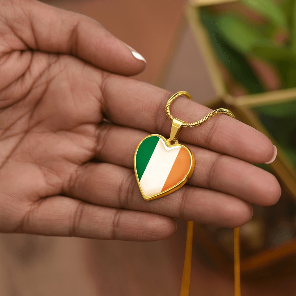 Ireland Heart Flag Snake Chain Surgical Steel with Shatterproof Liquid Glass Coating ShineOn Fulfillment