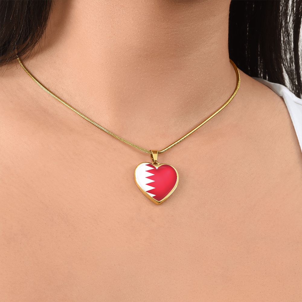 Bahrain Heart Flag Snake Chain Surgical Steel with Shatterproof Liquid Glass Coating ShineOn Fulfillment