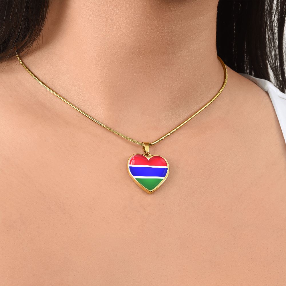 Gambia Heart Flag Snake Chain Surgical Steel with Shatterproof Liquid Glass Coating ShineOn Fulfillment