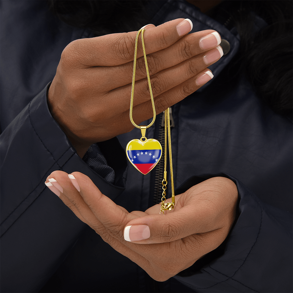 love venezuela (2) Heart Flag Snake Chain Surgical Steel with Shatterproof Liquid Glass Coating ShineOn Fulfillment