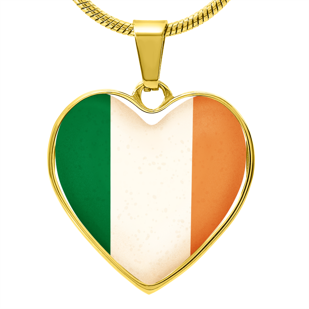 Ireland Heart Flag Snake Chain Surgical Steel with Shatterproof Liquid Glass Coating ShineOn Fulfillment