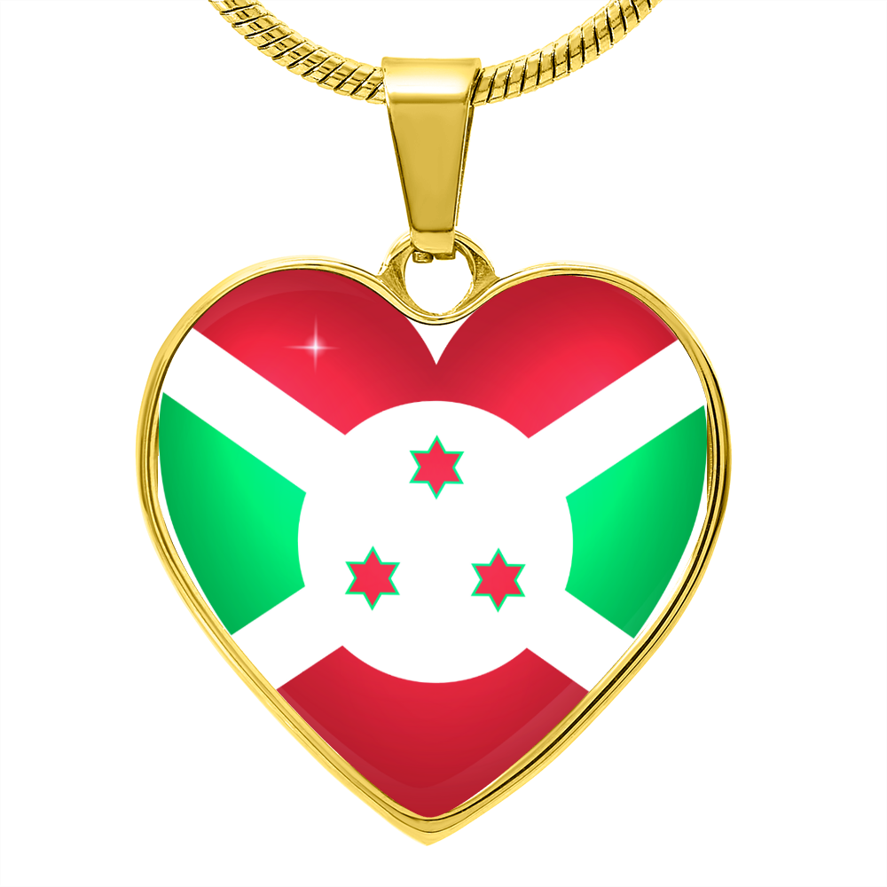 Burundi Heart Flag Snake Chain Surgical Steel with Shatterproof Liquid Glass Coating ShineOn Fulfillment