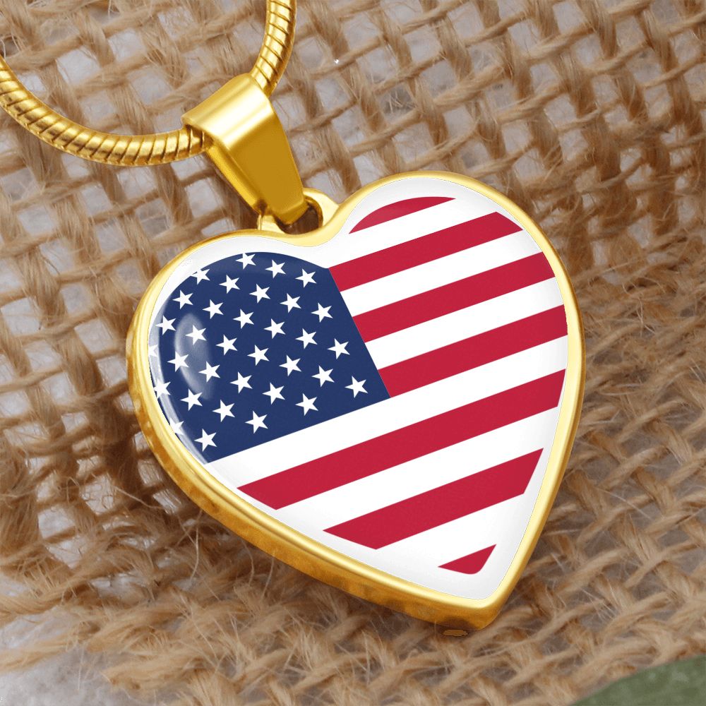 love usa (2) Heart Flag Snake Chain Surgical Steel with Shatterproof Liquid Glass Coating ShineOn Fulfillment
