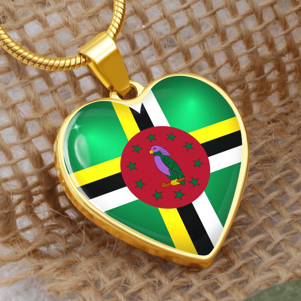 Dominica Heart Flag Snake Chain Surgical Steel with Shatterproof Liquid Glass Coating ShineOn Fulfillment
