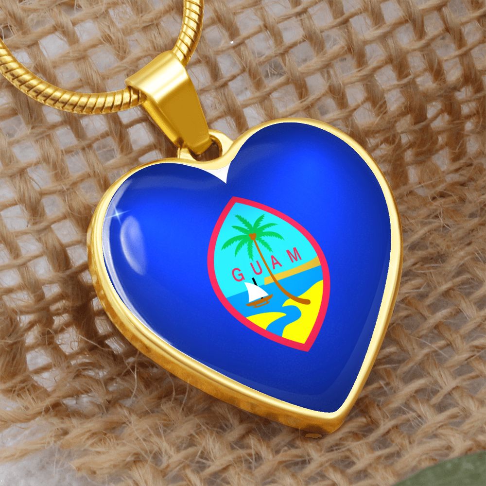 Guam Heart Flag Snake Chain Surgical Steel with Shatterproof Liquid Glass Coating ShineOn Fulfillment