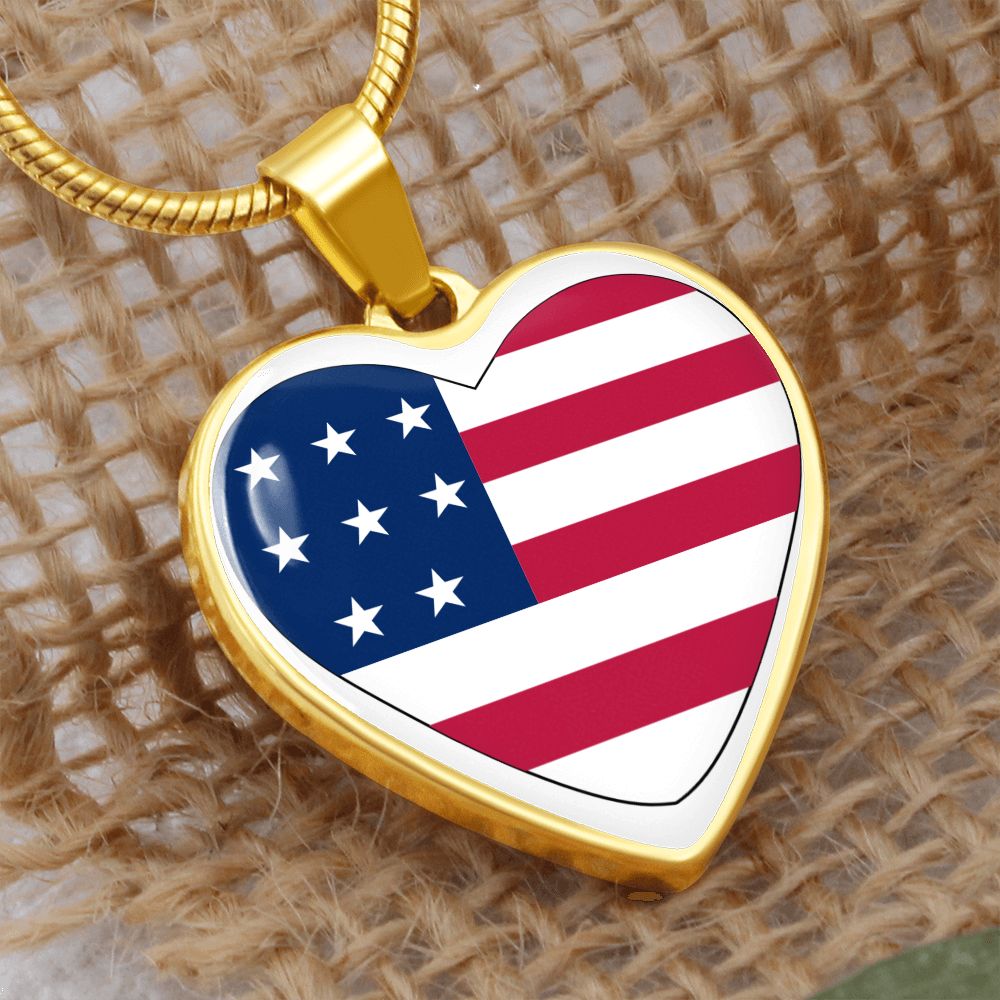 USA Heart Flag Snake Chain Surgical Steel with Shatterproof Liquid Glass Coating ShineOn Fulfillment