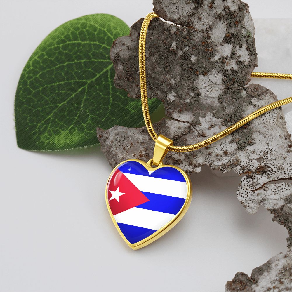 Cuba Heart Flag Snake Chain Surgical Steel with Shatterproof Liquid Glass Coating ShineOn Fulfillment