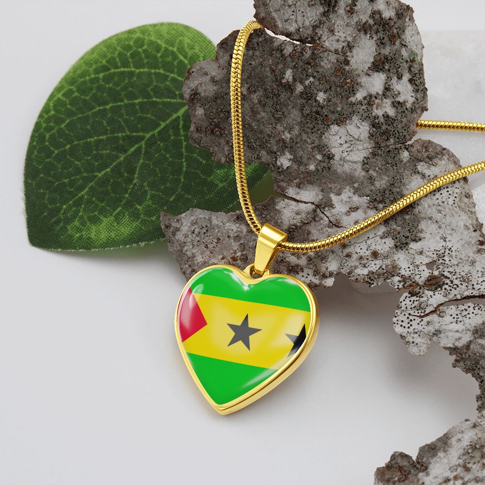 love sao tome and principe Heart Flag Snake Chain Surgical Steel with Shatterproof Liquid Glass Coating ShineOn Fulfillment