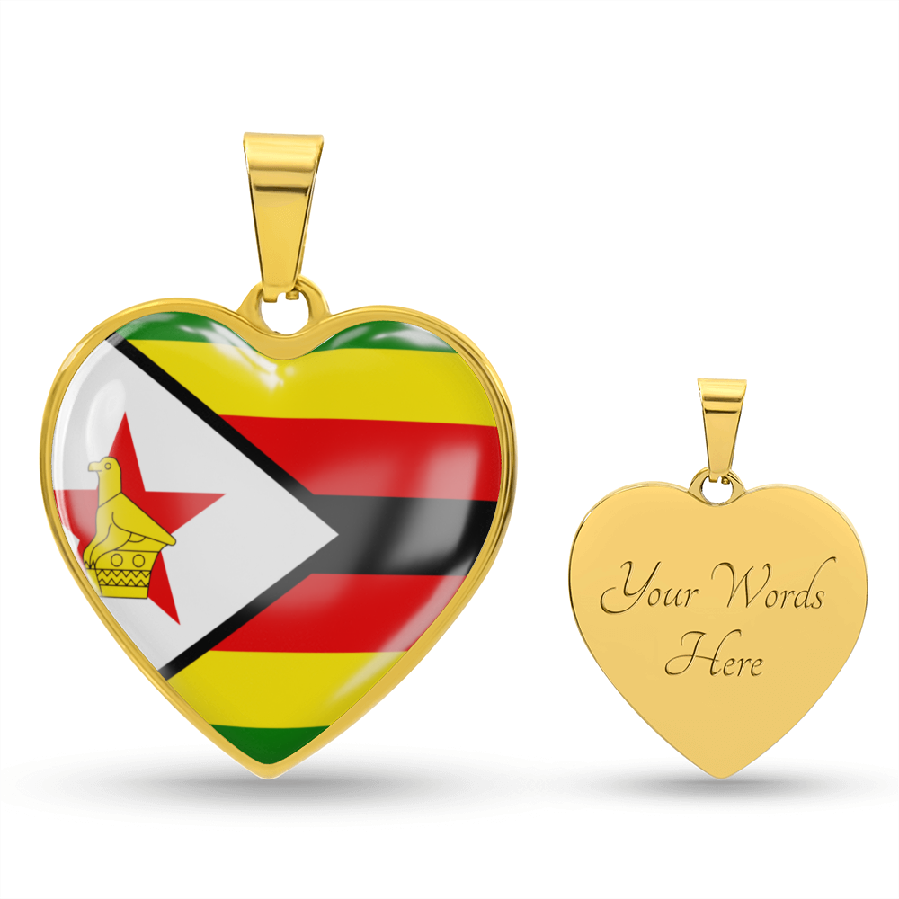love zimbabwe Heart Flag Snake Chain Surgical Steel with Shatterproof Liquid Glass Coating ShineOn Fulfillment