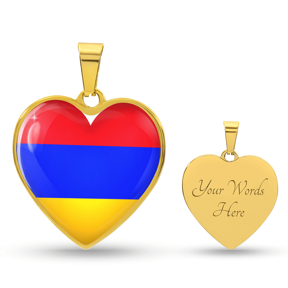 Armenia Heart Flag Snake Chain Surgical Steel with Shatterproof Liquid Glass Coating ShineOn Fulfillment