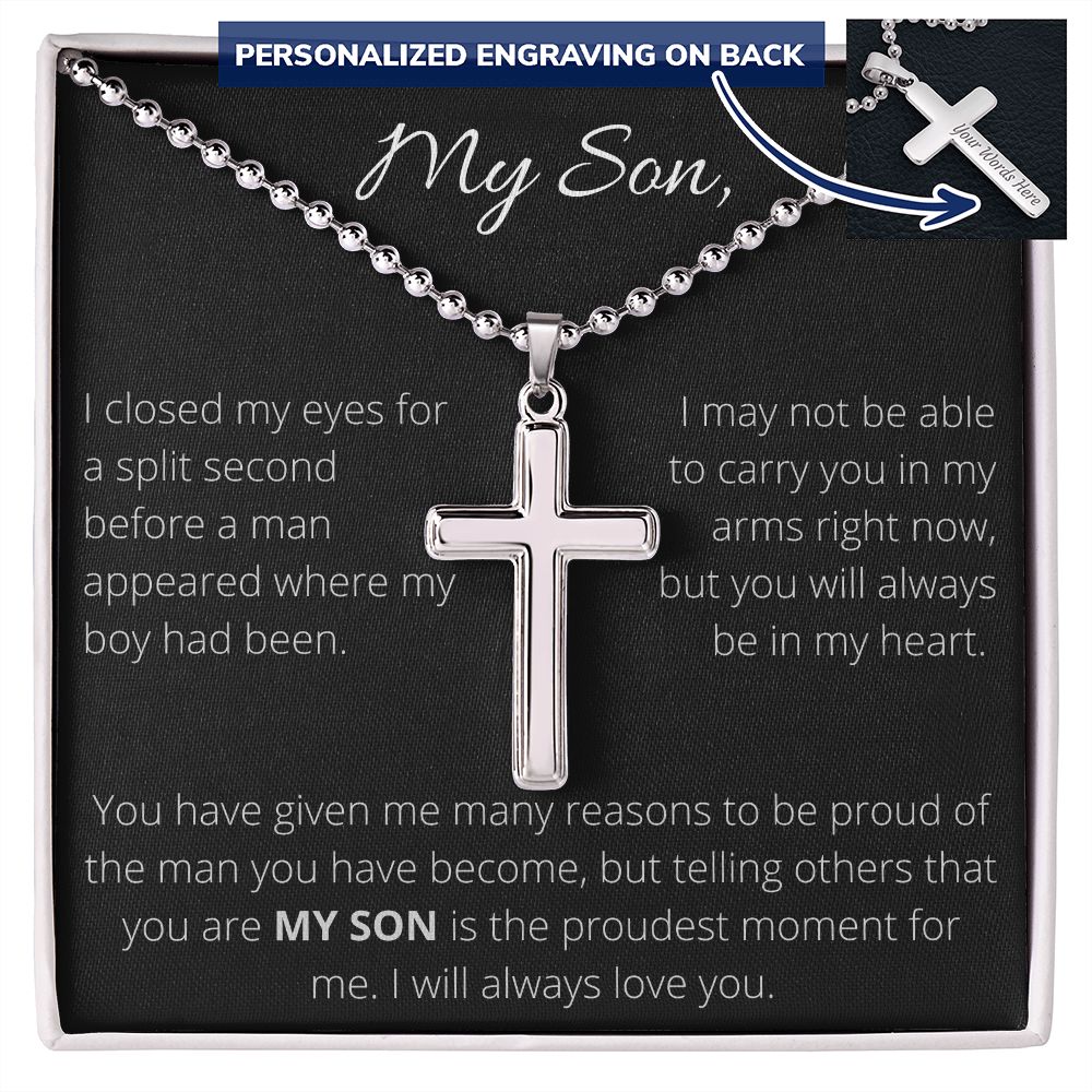 To My Son - Personalized Cross Necklace w/ Ball Chain ShineOn Fulfillment