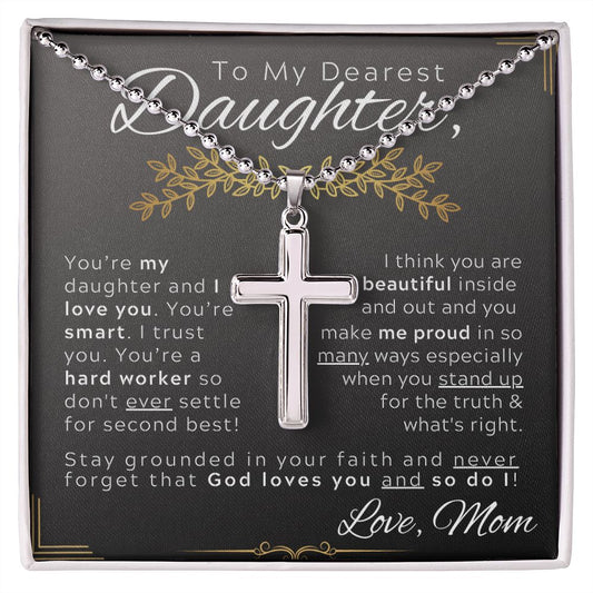 Daughter - Mom Loves You Cross Necklace ShineOn Fulfillment