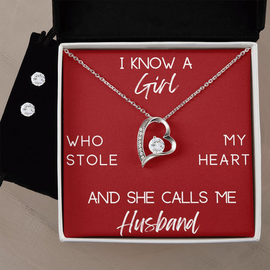 I Know A Girl Who Stole My Heart And She Calls Me Husband Necklace & Earring Set ShineOn Fulfillment