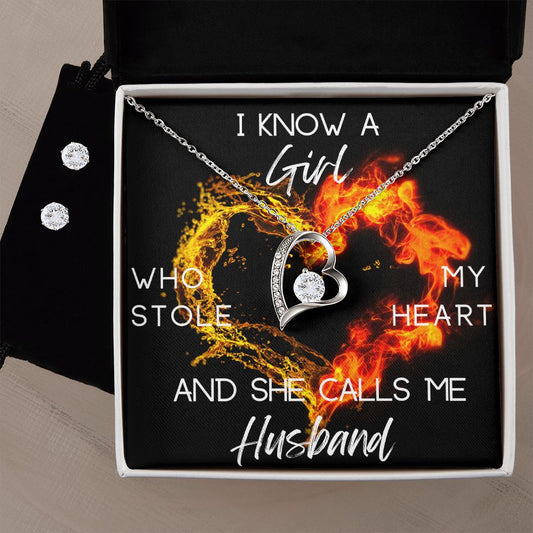 I Know A Girl Who Stole My Heart And She Calls Me Husband Necklace & Earring Set ShineOn Fulfillment
