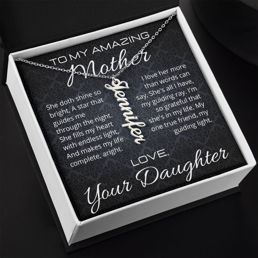 To My Amazing Mother - From Daughter - Vertical Name Necklace with Message Card and Jewelry Gift Box ShineOn Fulfillment